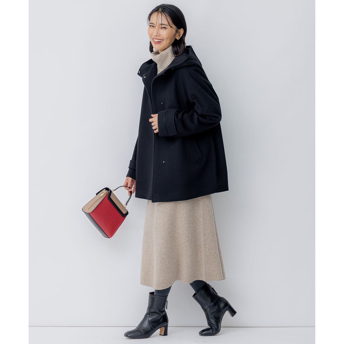 23区（大きいサイズ） ウールカシミヤビーバー フード付き ショート