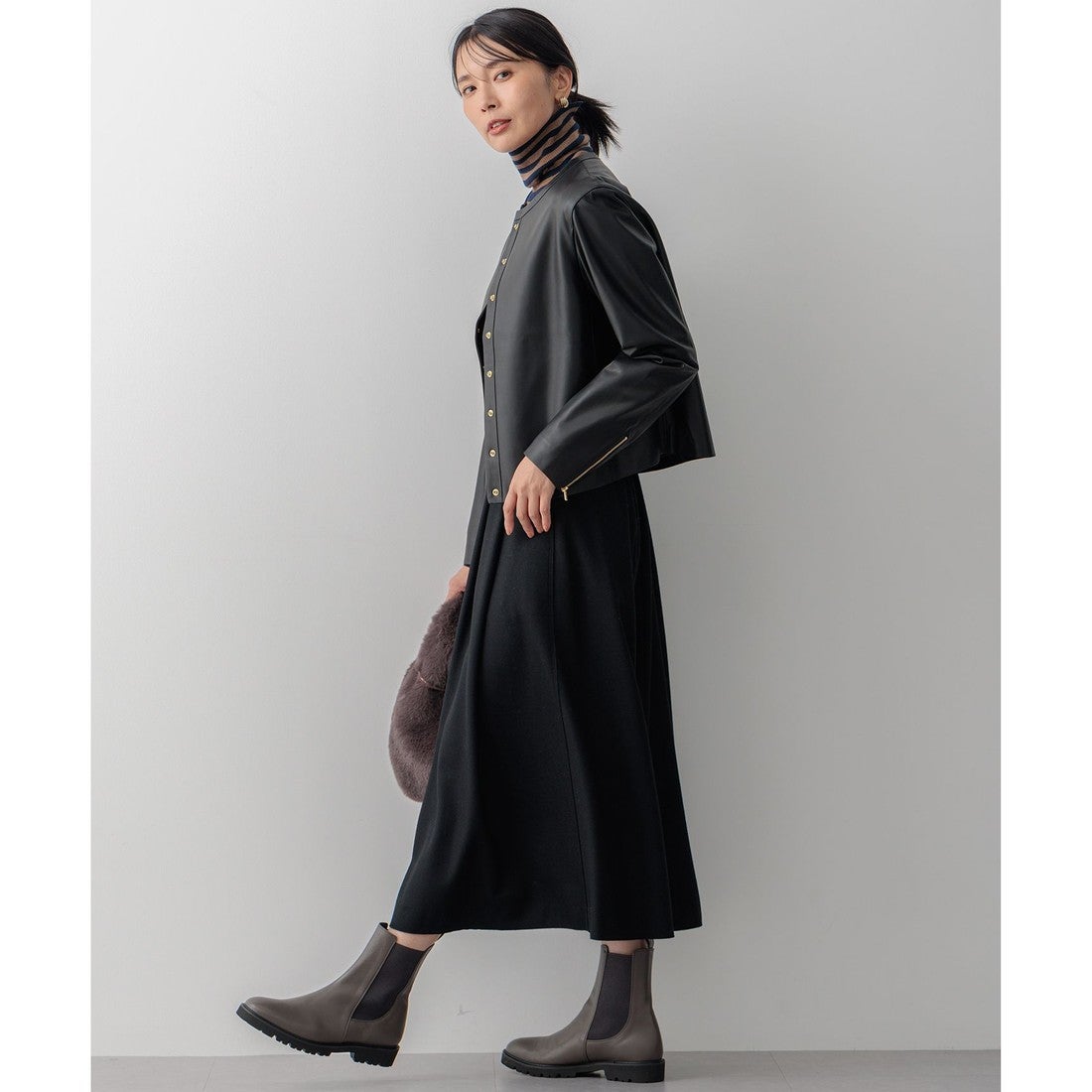 23区（大きいサイズ） ラムレザー ノーカラージャケット （トープ系