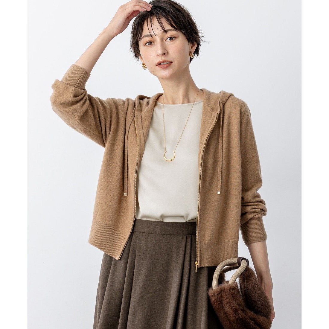 23区（大きいサイズ） 【洗える】ピュアカシミヤ ジップアップ ニット