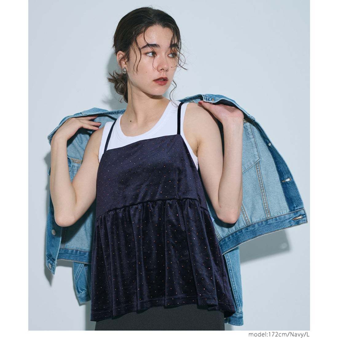 コカ coca ラインストーンベロアキャミソール （Black） -靴