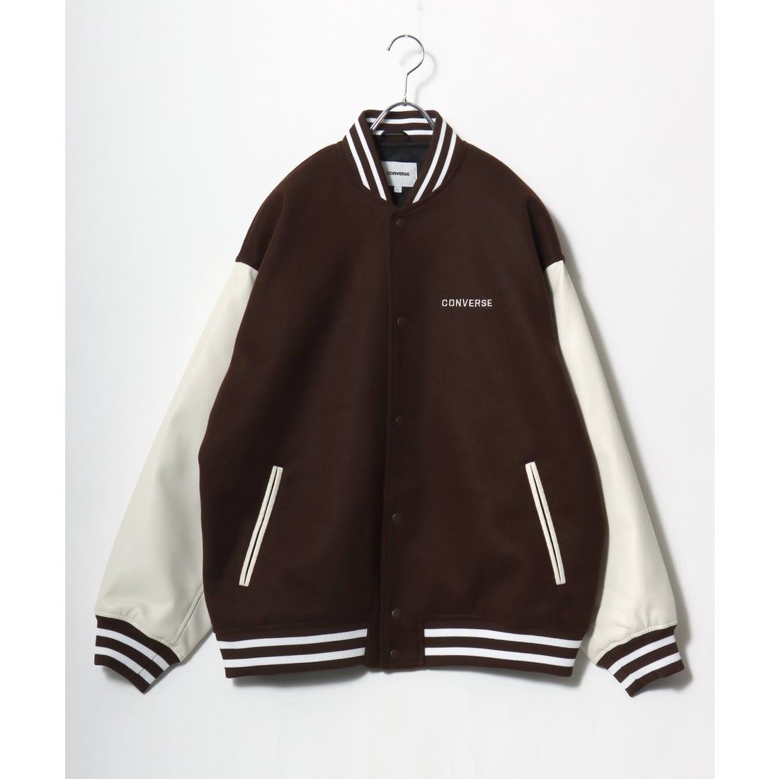 CONVERSE メルトンウール/デニム 袖フェイクレザー 切替 スタジャン