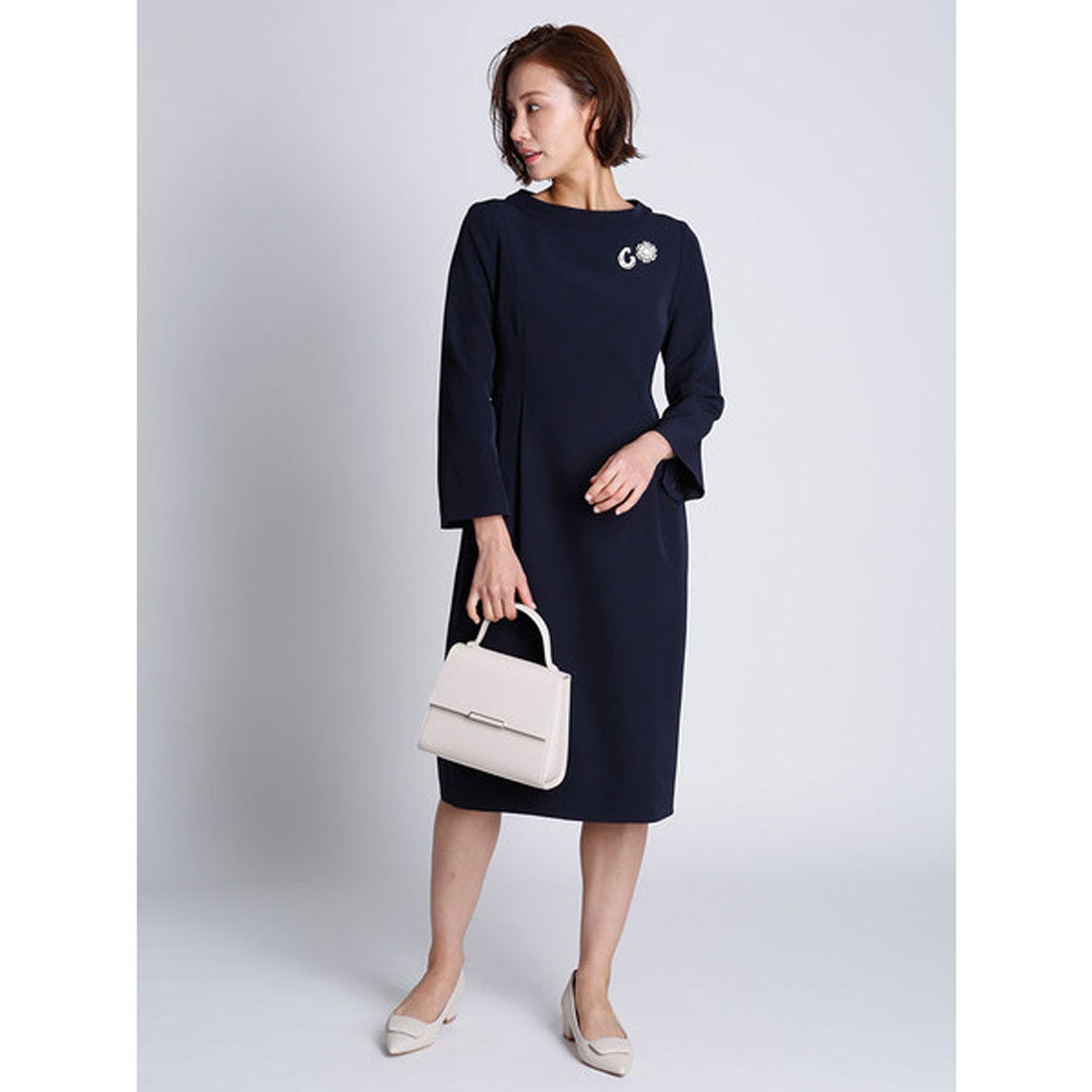 セルフォード CELFORD ボートネックタックタイトワンピース （ネイビー