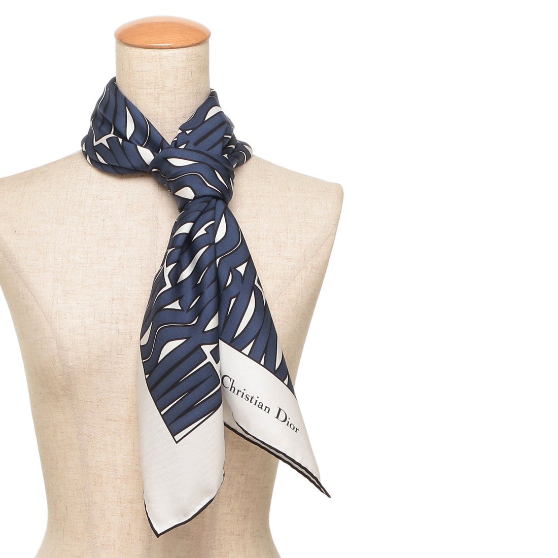 ディオール Dior スカーフ バンダナ オールオーバー ネイビー ホワイト