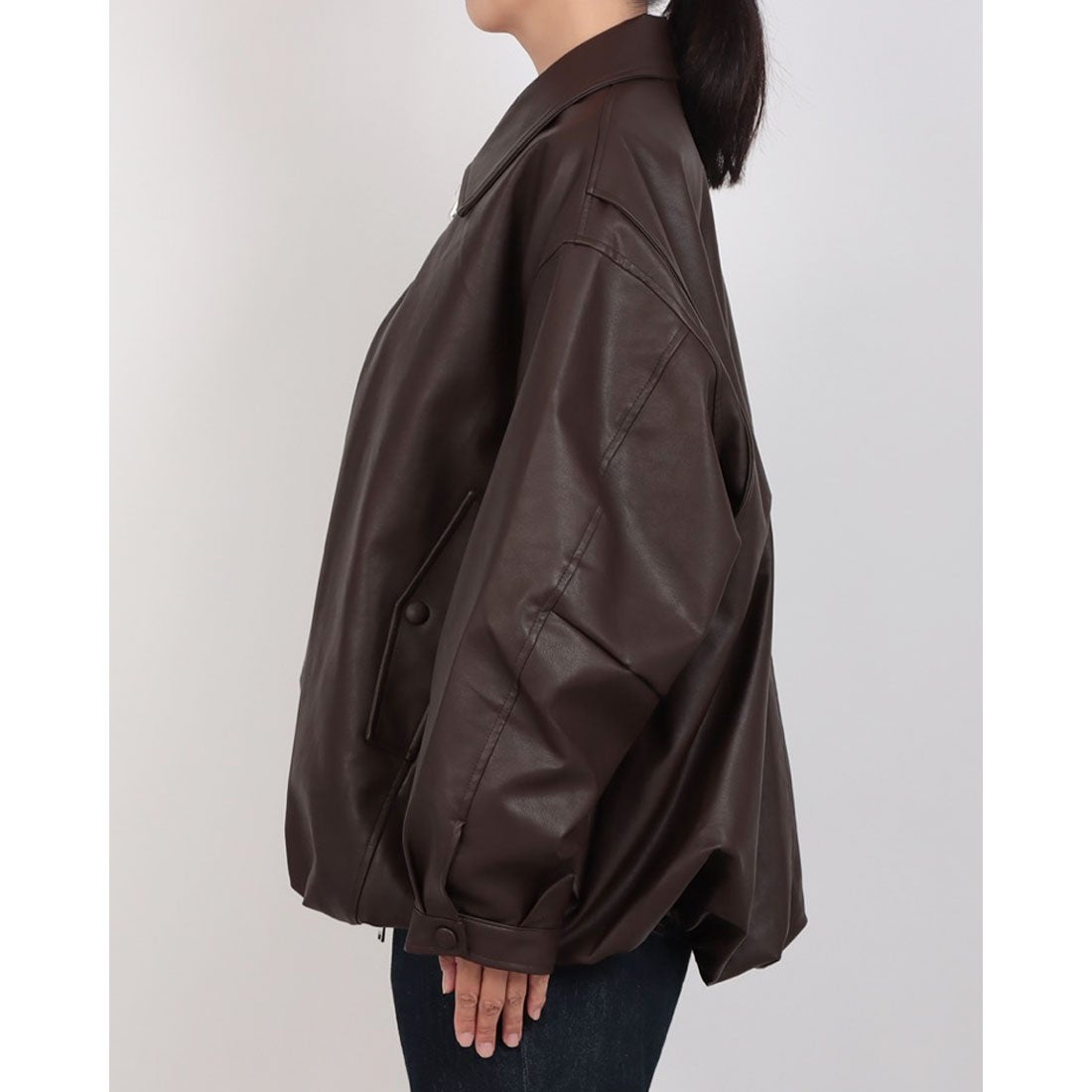 クラネ CLANE FAKE LEATHER BALLOON JACKET （BROWN） - ファッション