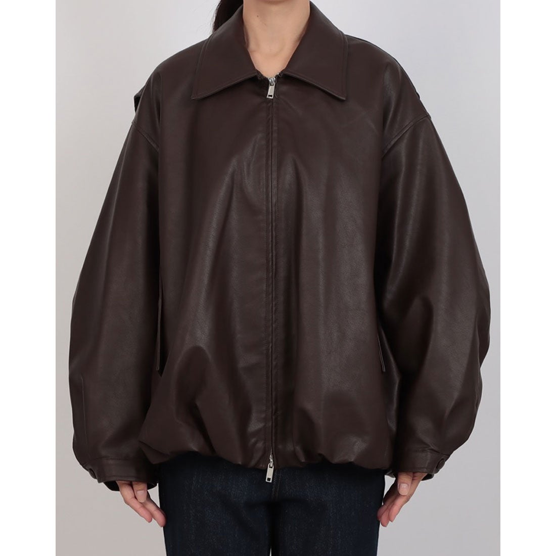 クラネ CLANE FAKE LEATHER BALLOON JACKET （BROWN） - ファッション