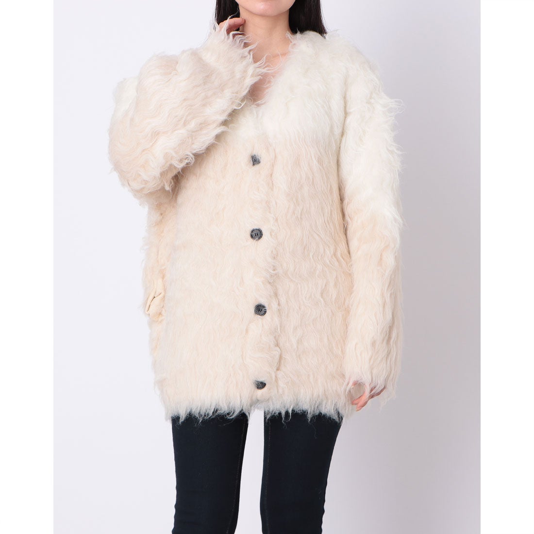 クラネ CLANE BI COLOR SHAGGY KNIT CARDIGAN （IVORY） -ファッション