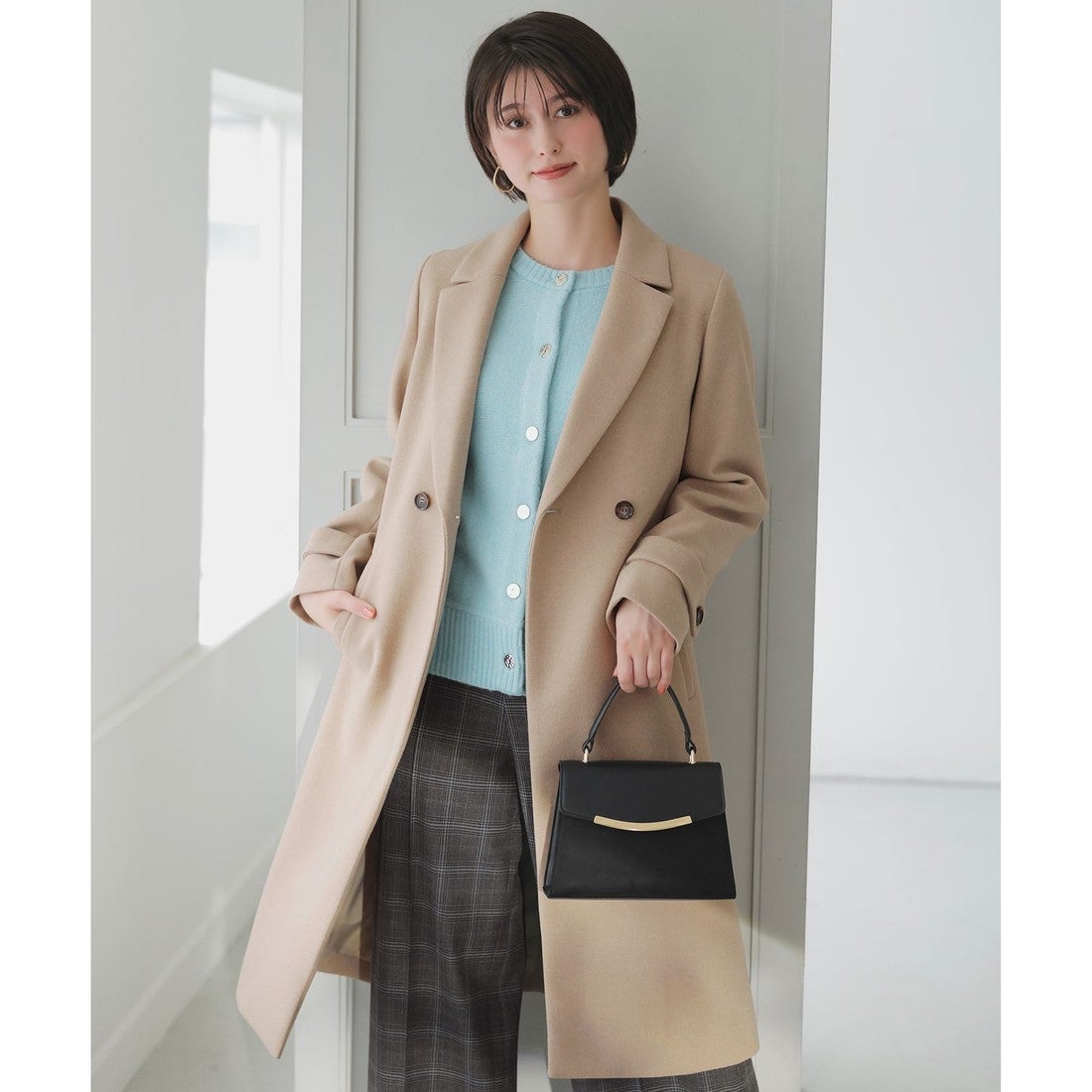 ANY SIS ウールライクロング チェスターコート （アイスグレー