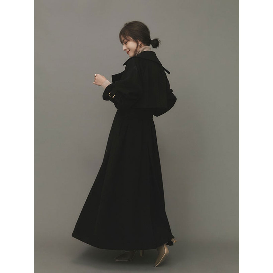 アニュアンス anuans ウールロングトレンチコート （BLACK