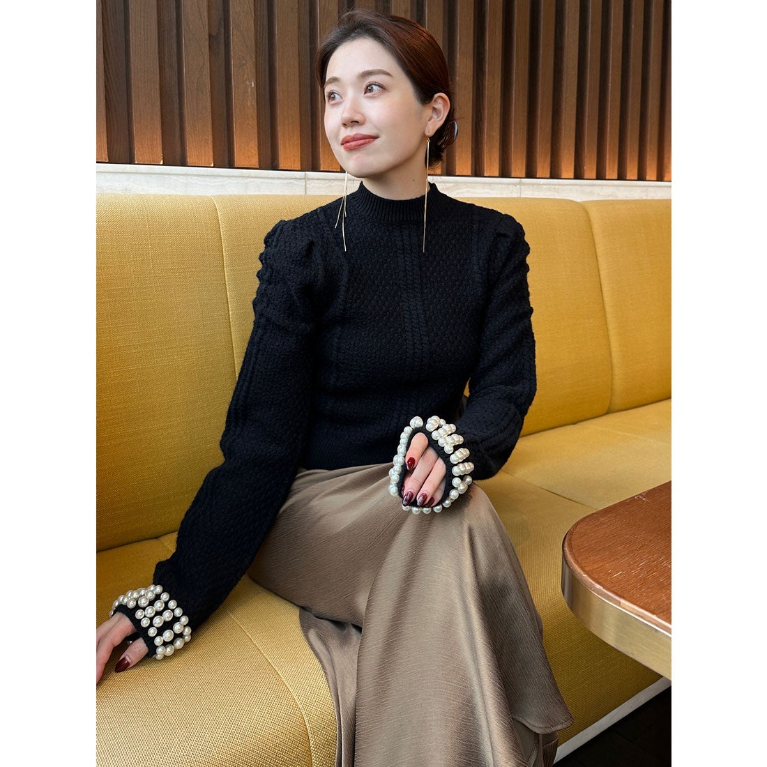 アニュアンス anuans パールニットトップス （BLACK） -ファッション