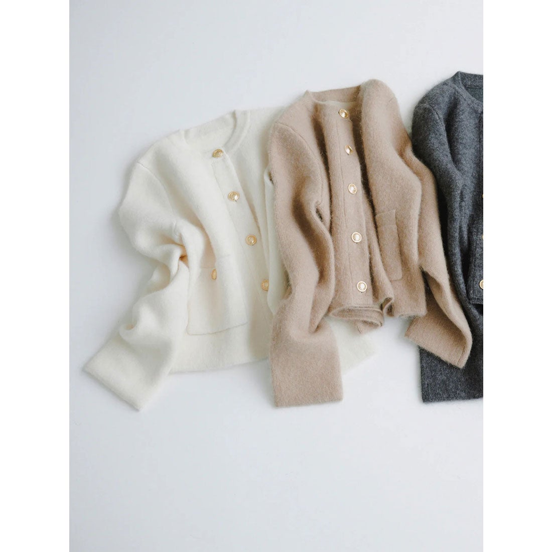 アニュアンス anuans カシミヤブレンドノーカラーニットジャケット