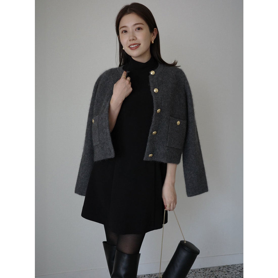 アニュアンス anuans カットジョーゼットミニワンピース （BLACK） -靴