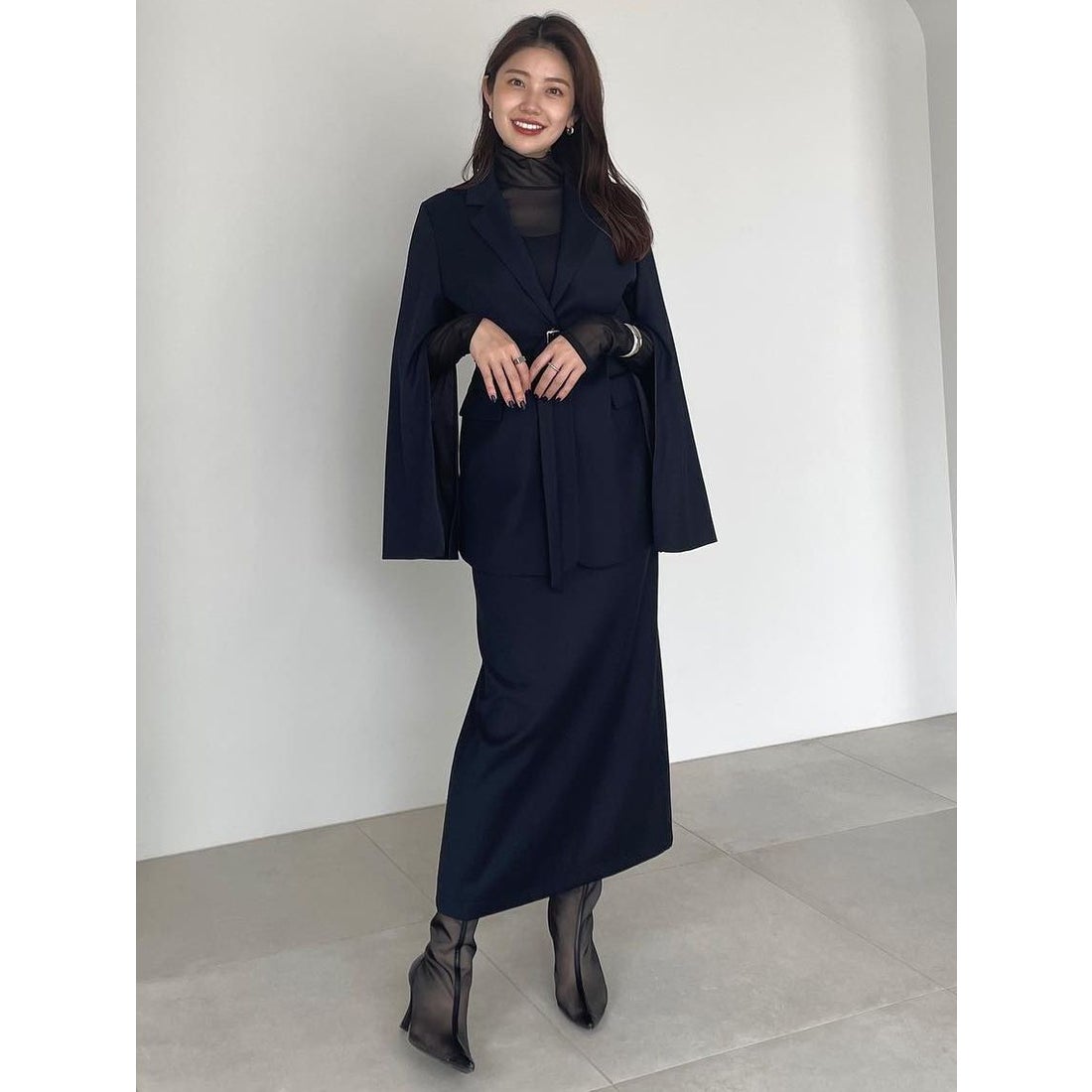 アニュアンス anuans フレアスリーブスリットジャケット （NAVY