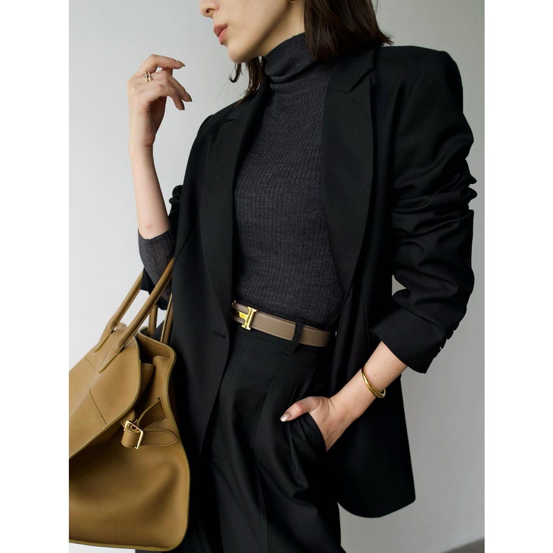 アニュアンス anuans ウールブレンドシングルジャケット （BLACK