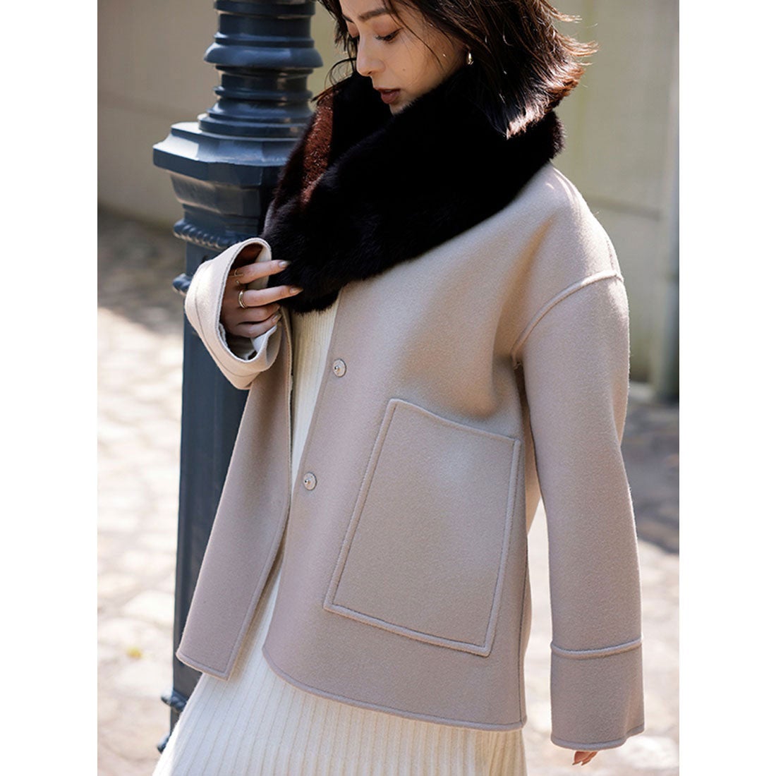 アニュアンス anuans バイカラーショートリバーコート （NAVY