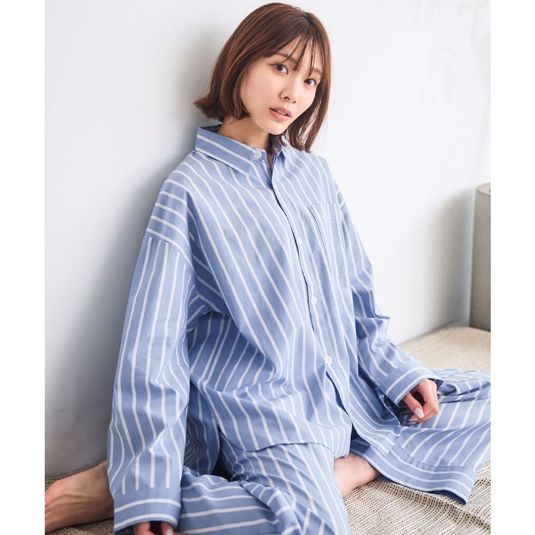 aimerfeel 綿100% シャツパジャマ 長袖 上下セット (男女兼用サイズ