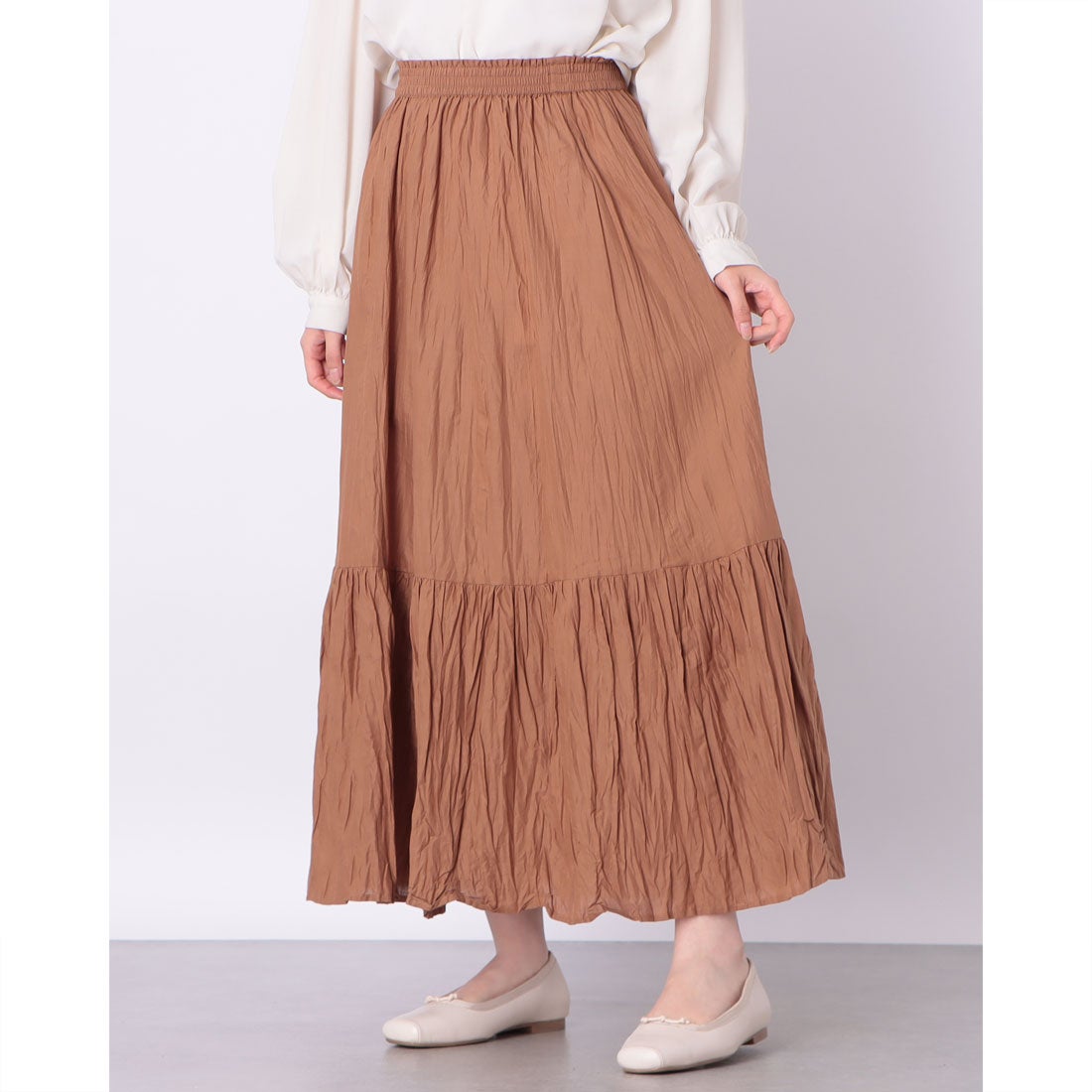 エイジャ aja ティアードクリンクルスカート （モカブラウン
