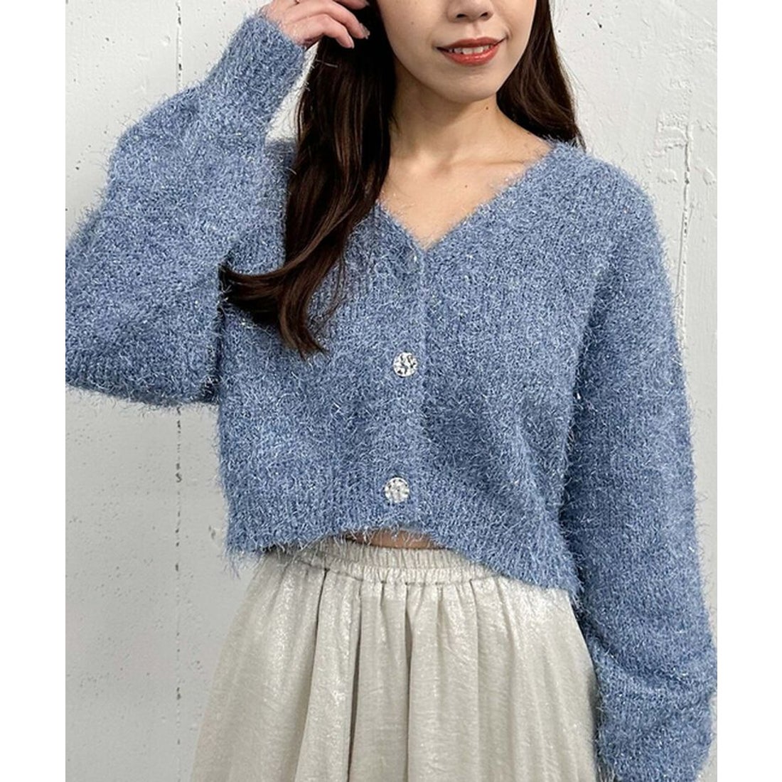 アルシーヴ archives ラメフェザーショートニットカーディガン （BLU