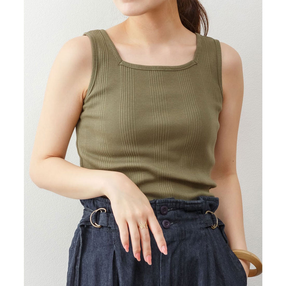 アットワン atONE ランダムリブスクエアタンクトップ （KHAKI