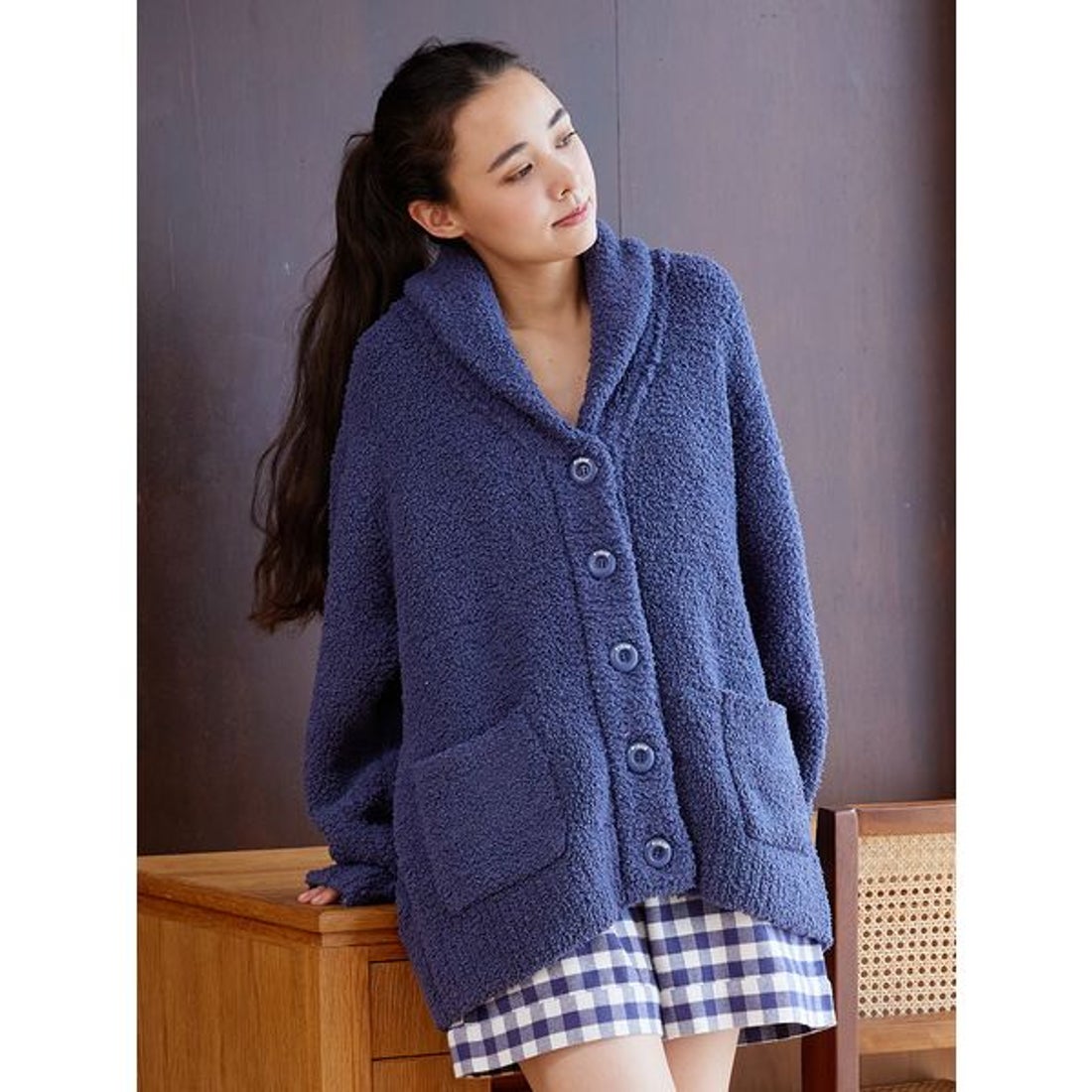 ジェラートピケ gelato pique ロゴジャガードショールカーディガン