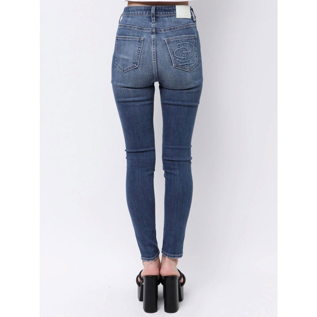 ジェイダ GYDA H/W GD embossダメージスキニーデニムパンツ （ブルー