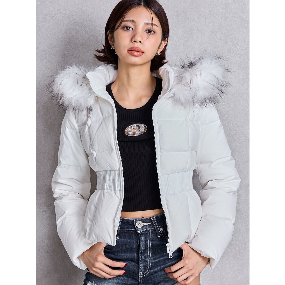 ジェイダ GYDA GDベルト付きショートダウンコート （O.WHT