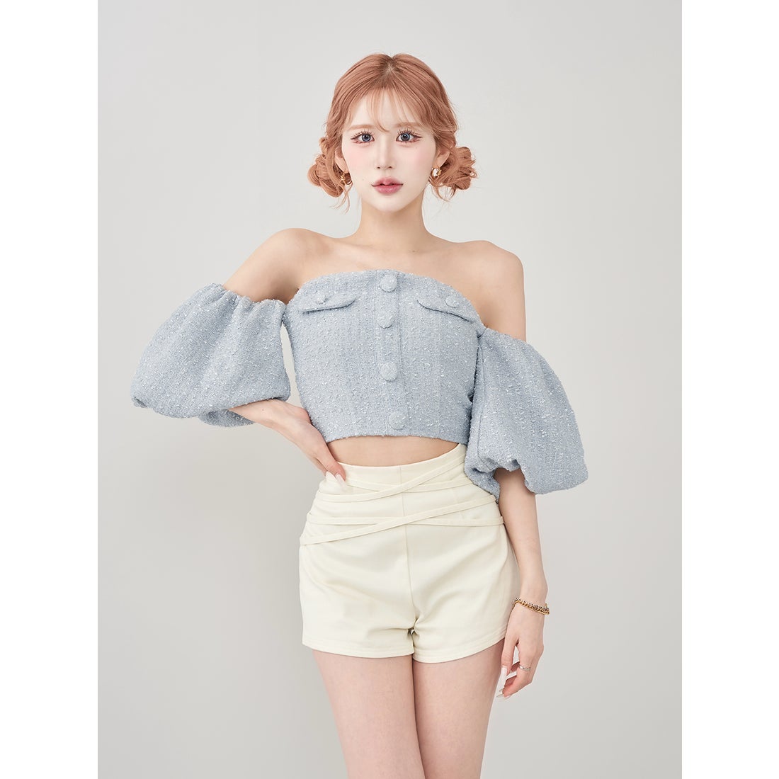 ダーリッチ Darich ホルターネックオフショルツイードトップス