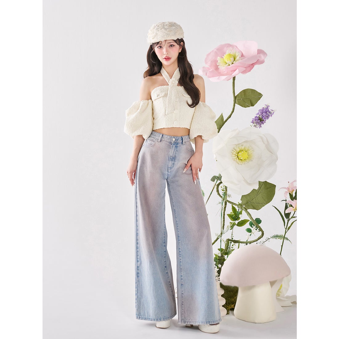 ダーリッチ Darich ホルターネックオフショルツイードトップス