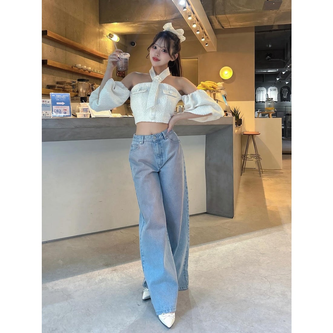 ダーリッチ Darich ホルターネックオフショルツイードトップス