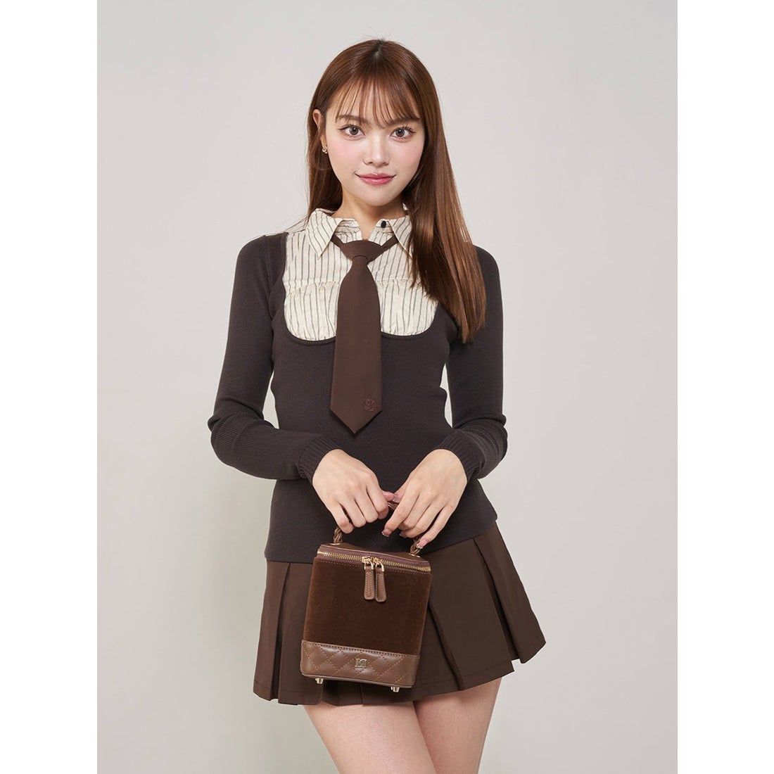 ダーリッチ Darich シャツドッキングニットミニワンピース （ブラウン