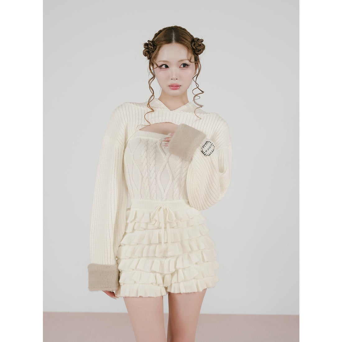 ダーリッチ Darich フリルニットコンビネゾン （グレー） -靴