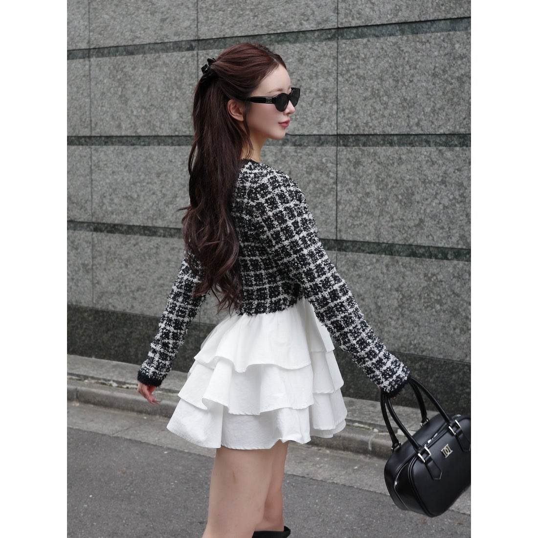 ダーリッチ Darich ボリュームフリルツイードニットミニワンピース