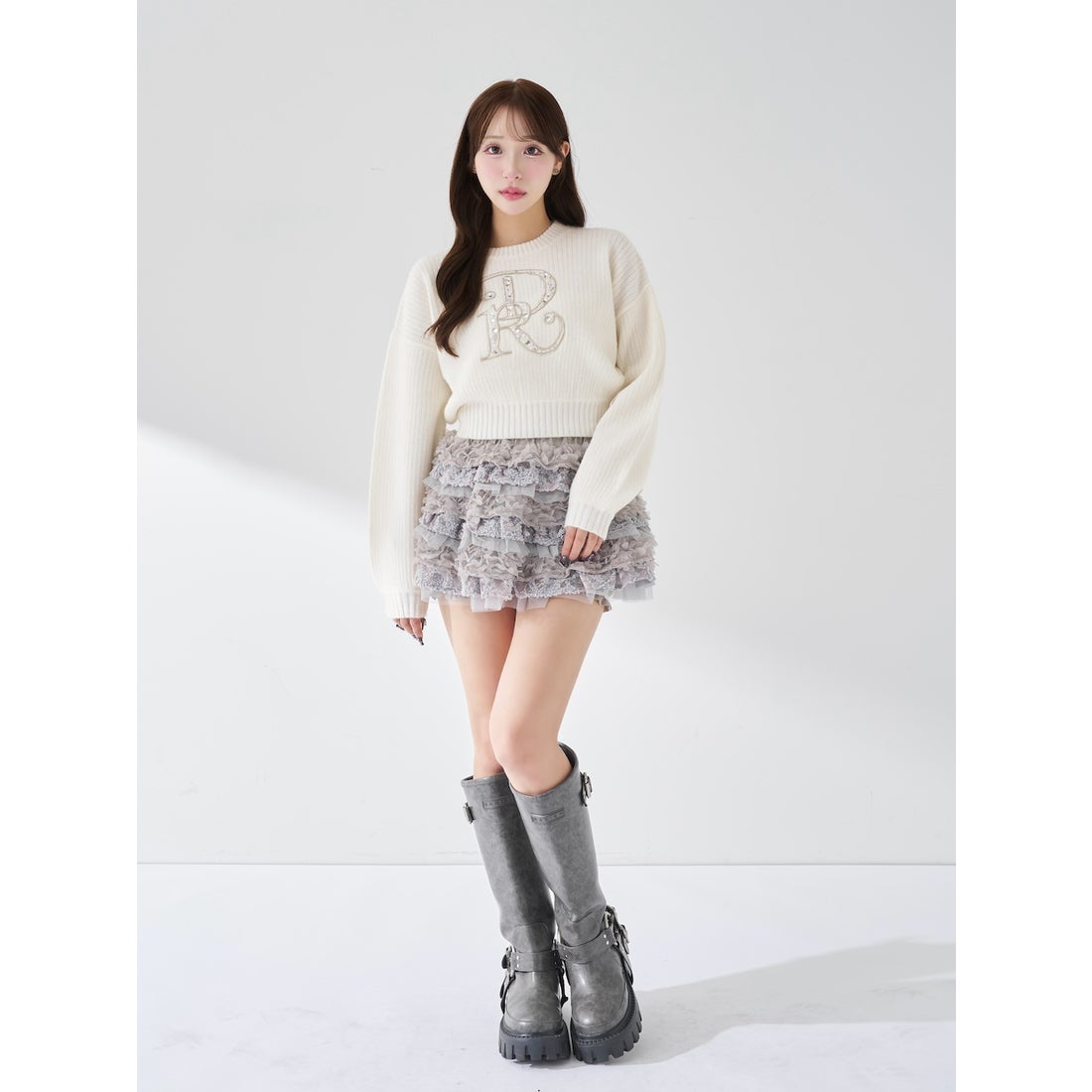 ダーリッチ Darich DRビジューボリュームリブニットトップス