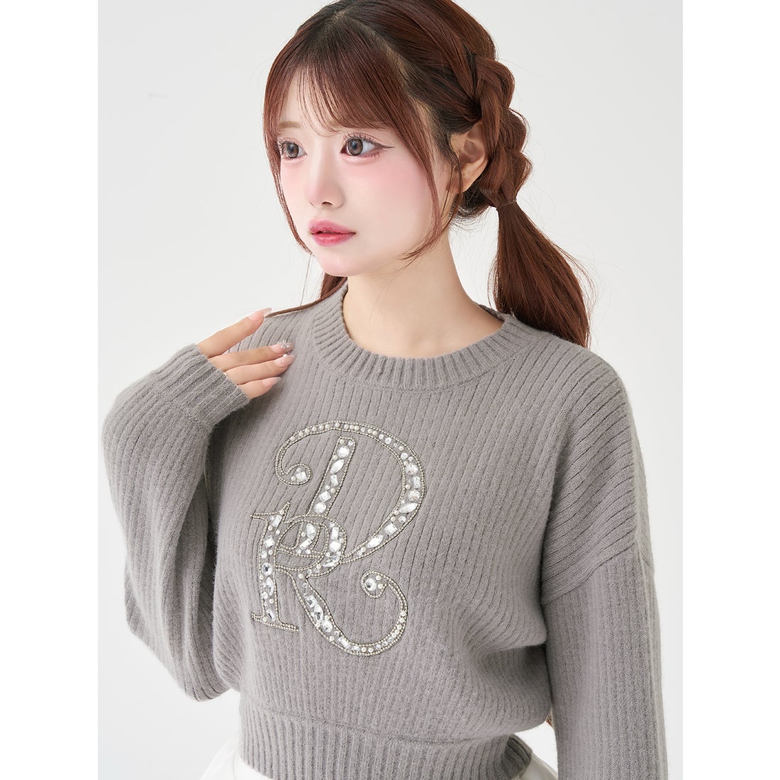 ダーリッチ Darich DRビジューボリュームリブニットトップス （ピンク