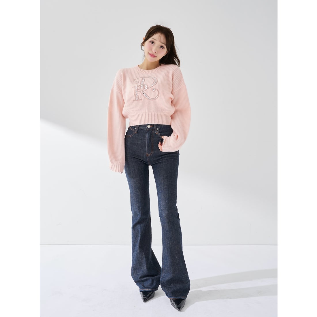 ダーリッチ Darich DRビジューボリュームリブニットトップス （ピンク