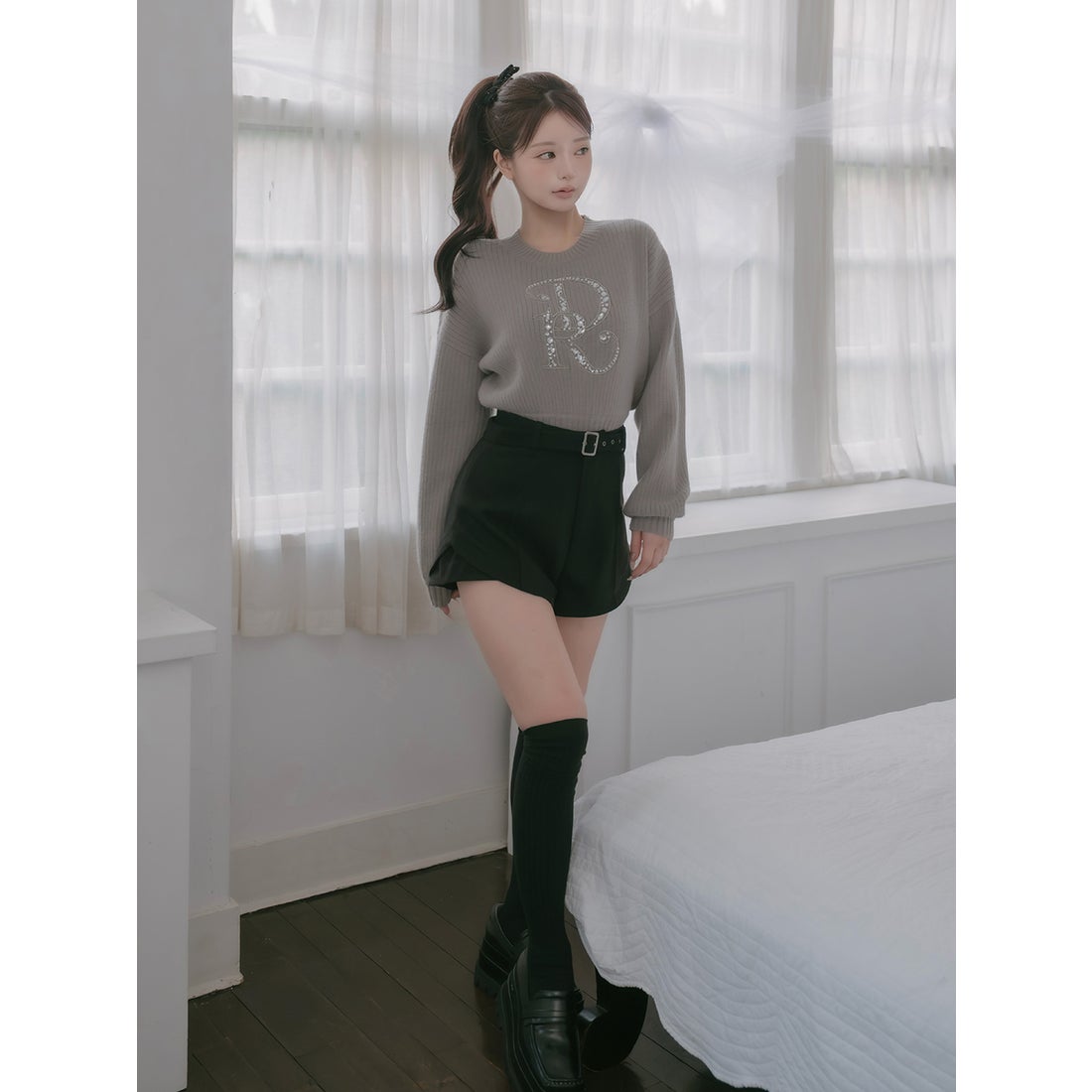 ダーリッチ Darich DRビジューボリュームリブニットトップス （ピンク