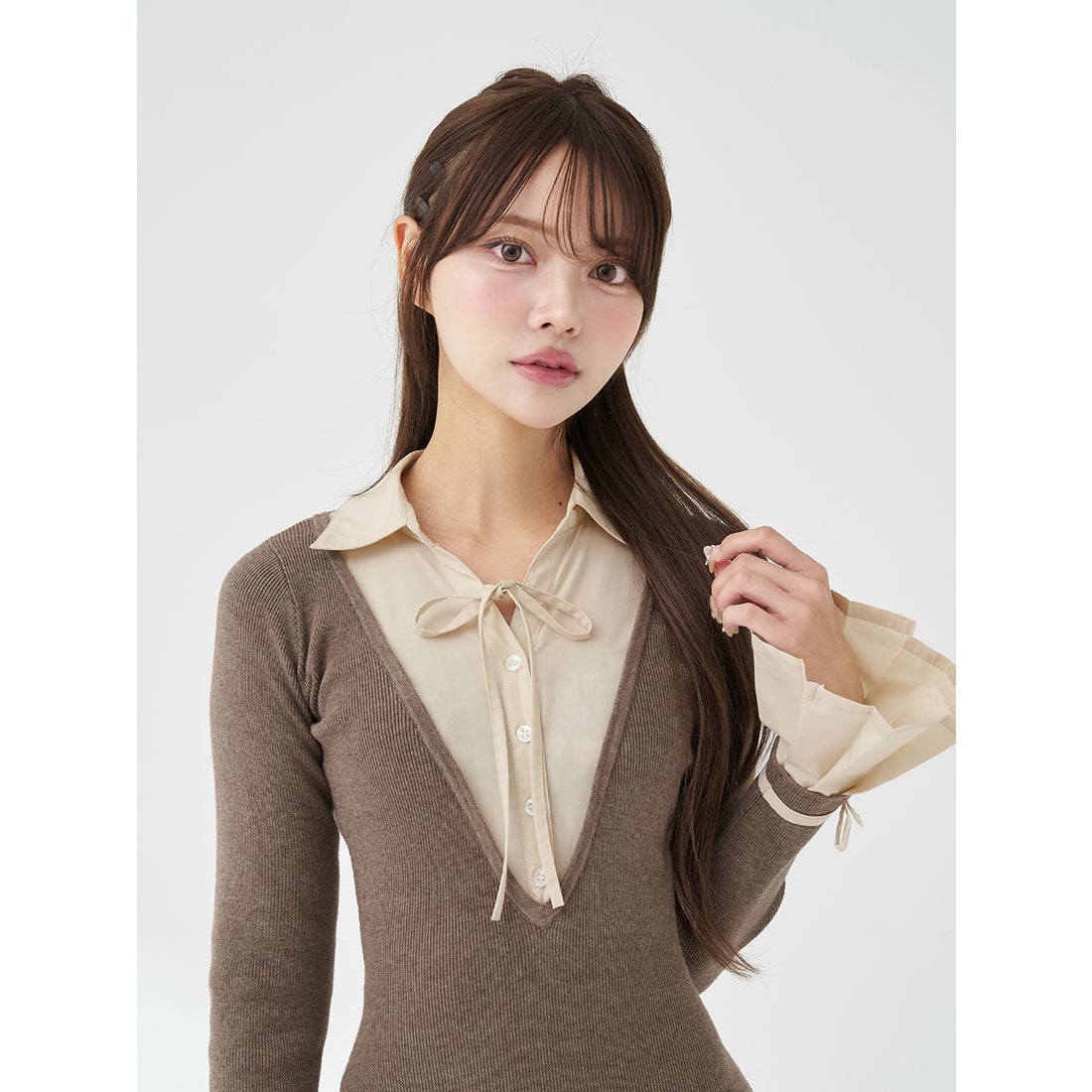 ダーリッチ Darich シャツドッキングプリーツミニワンピース