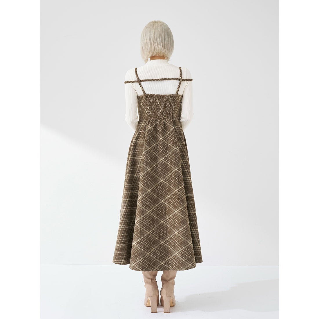 ダーリッチ Darich レイヤードチェックイレヘムミディワンピース