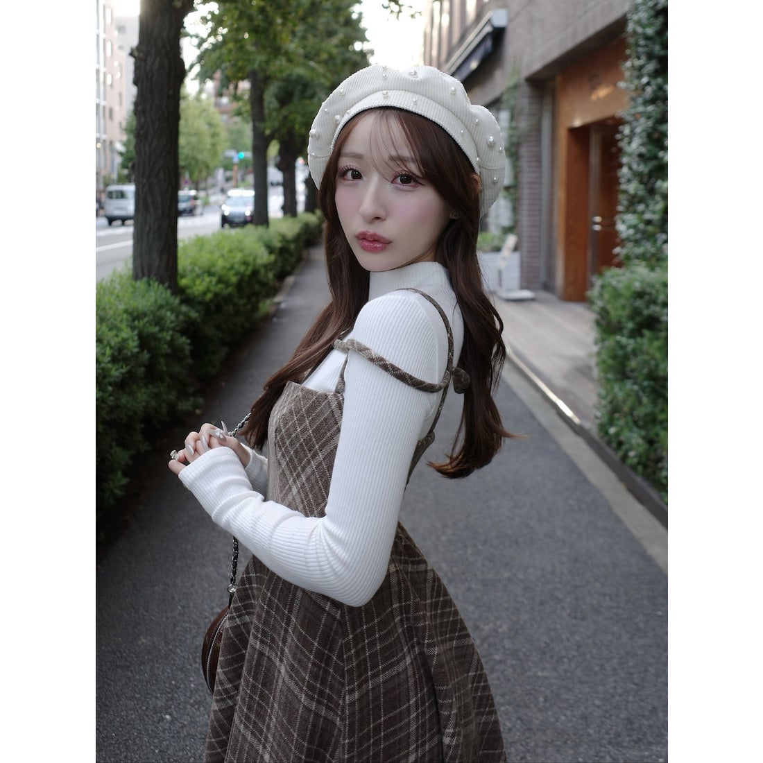 ダーリッチ Darich レイヤードチェックイレヘムミディワンピース