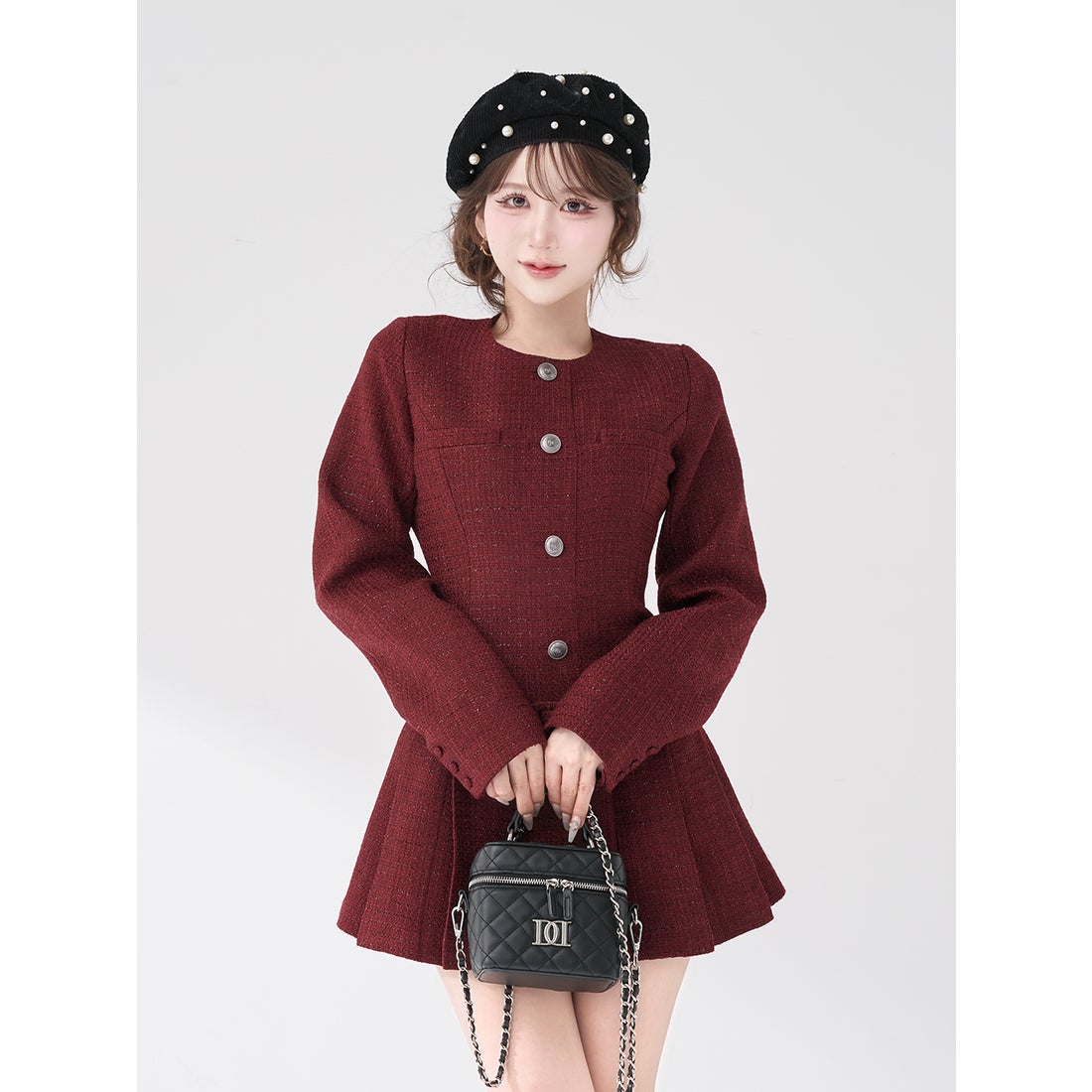 ダーリッチ Darich ボックスプリーツツイードミニワンピース