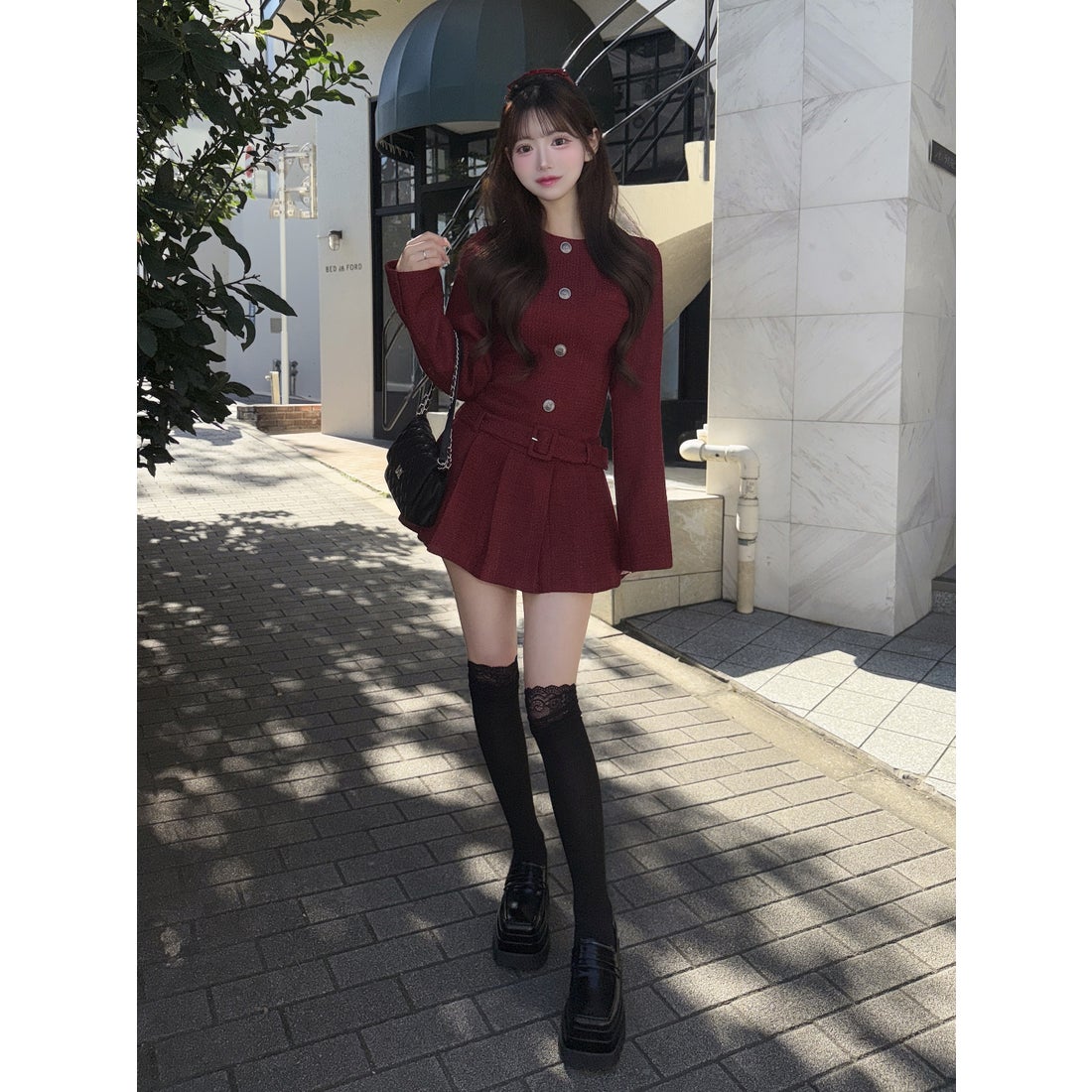 ダーリッチ Darich ボックスプリーツツイードミニワンピース