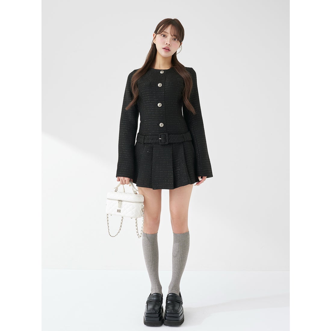 ダーリッチ Darich ボックスプリーツツイードミニワンピース