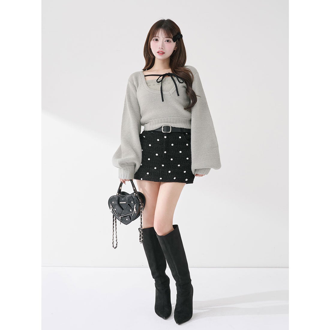 ダーリッチ Darich アシメレイヤードニットトップス （グレー