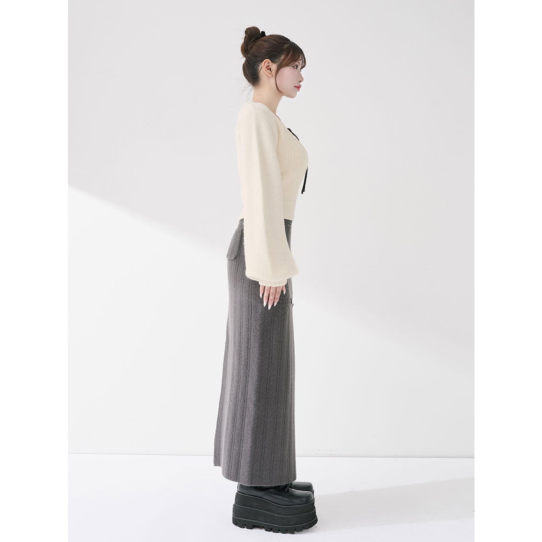 ダーリッチ Darich アシメレイヤードニットトップス （グレー