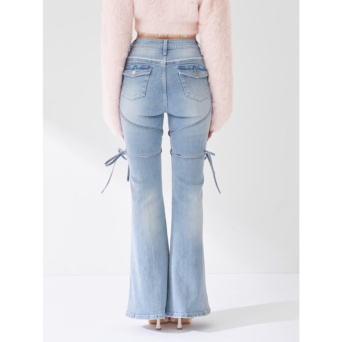 ダーリッチ Darich ピコレースハイウエストフレアデニム （アイス