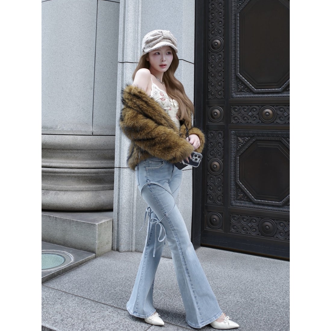 ダーリッチ Darich ピコレースハイウエストフレアデニム （アイス