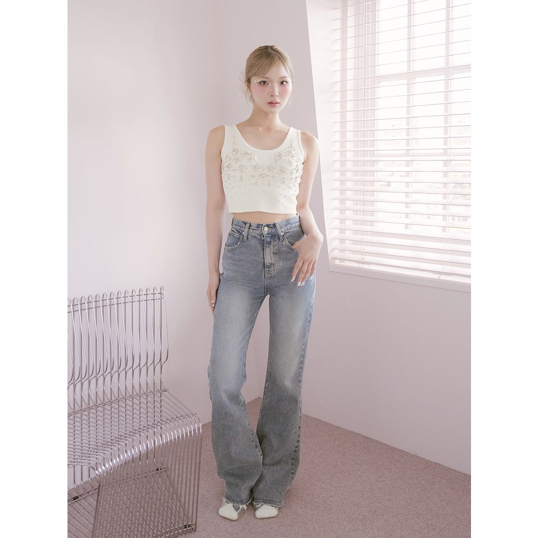 ダーリッチ Darich ジュエリーリブノースリトップス （ホワイト