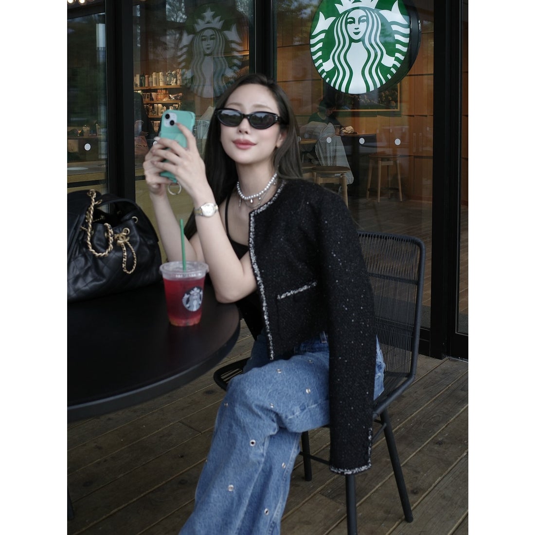 ダーリッチ Darich スパンコールツイードジャケット （ブラック