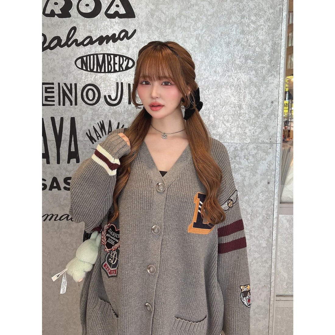 ダーリッチ Darich カレッジワッペンVネックニットカーディガン