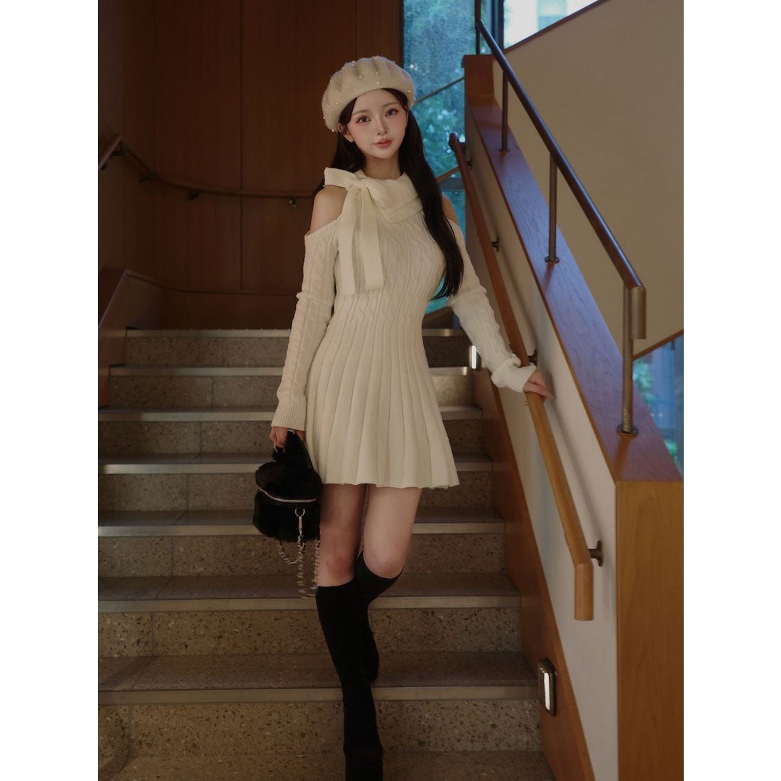 ダーリッチ Darich アメスリフレアニットミニワンピース （アイボリー