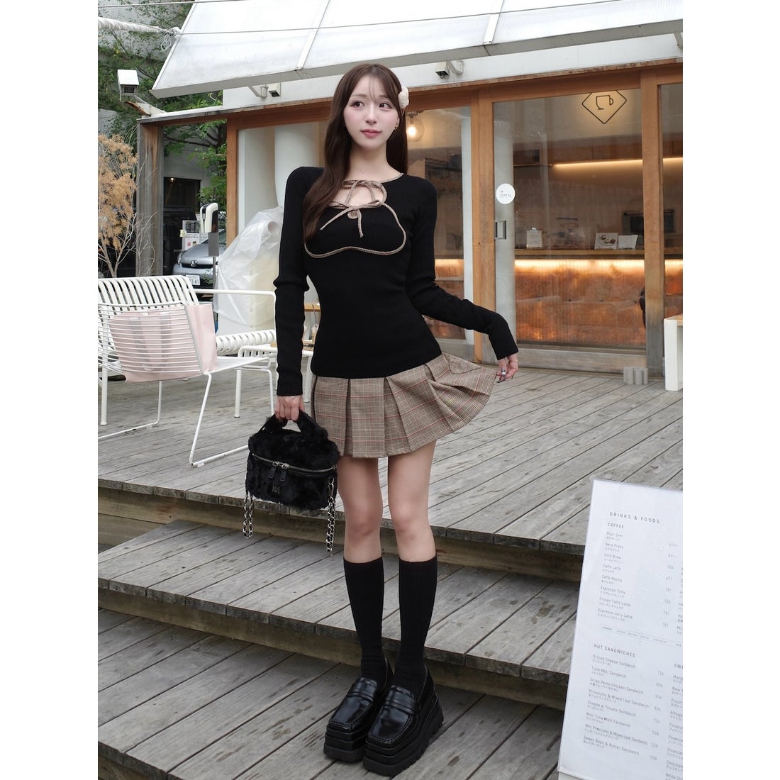 ダーリッチ Darich ポイントチェックニットミニワンピース （ブラック